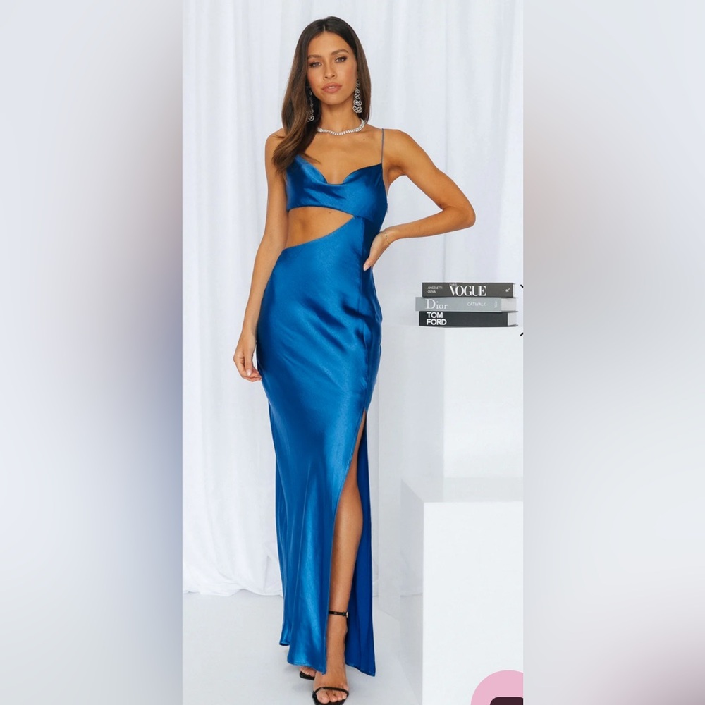 Hello Molly Satin Maxi Blue Dress